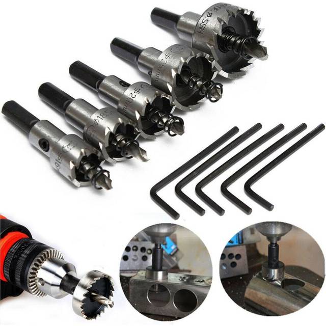 5pcs 16-30mm Hole Saw Cutter Drill Bit Set HSS Sheet Metal Reamer with Wrench