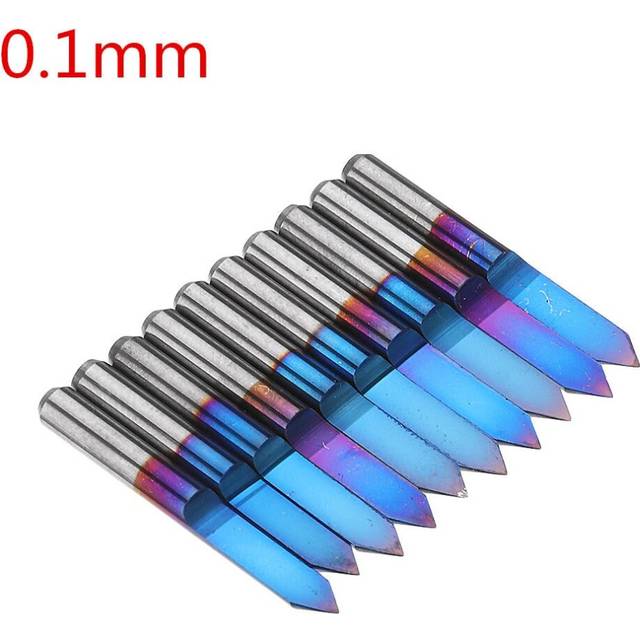 (0.1mm) 10pcs 0.1/0.2/0.3/0.4mm 60 Degree Engraving Bit Flat Bottom PCB Engraving Bit Blue NANO Coated Carbide CNC Router Tool