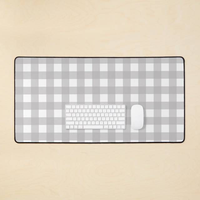 Desk Mat Silver and White Gingham Large Gaming Mouse Pad 35x16 inch