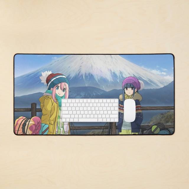 Desk Mat Laid Back Camp Travel Scooters Mt Fuji - Yuru Camp Large Gaming Mouse Pad 35x16 inch
