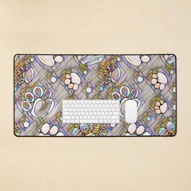 Desk Mat Dog Paw Print Pattern. Large Gaming Mouse Pad 35x16 inch