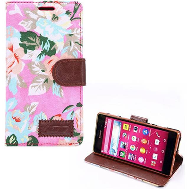 Sony Xperia Z3+ Flip Fodral Med Plånbok - Rosa blommama Mönster
