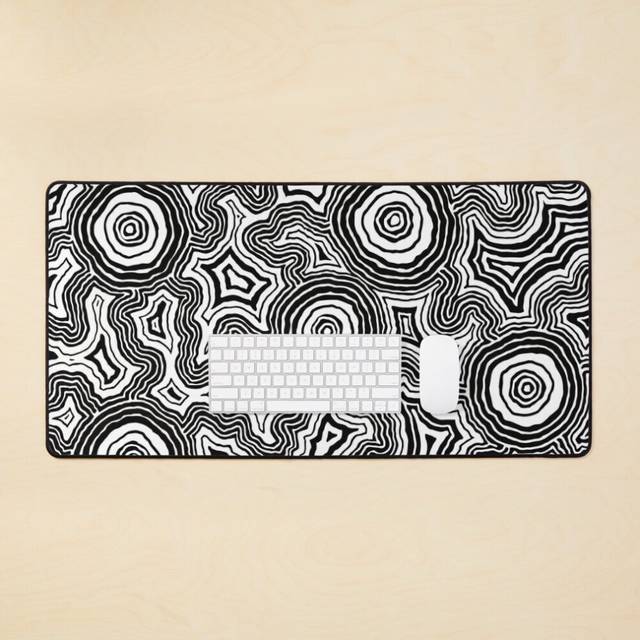Desk Mat Authentic Aboriginal Art - Pathways Black White Large Gaming Mouse Pad 35x16 inch