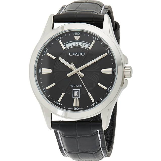 CASIO ENTICER Series Leather Strap Quartz Men's Mens Black Analog MTP-1381L-1AV - Free