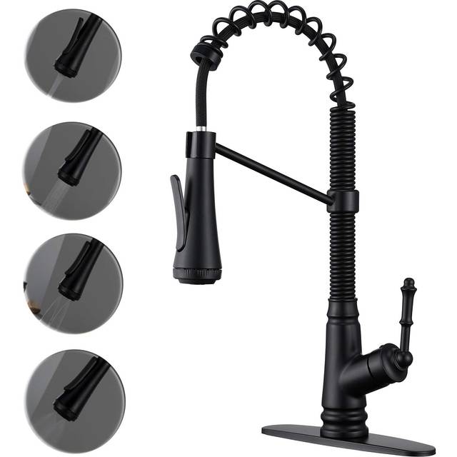 Single Level Kitchen Sink Faucet with Pull Down Sprayer  Single Handle Pull Out Kitchen Faucet  Matte Black