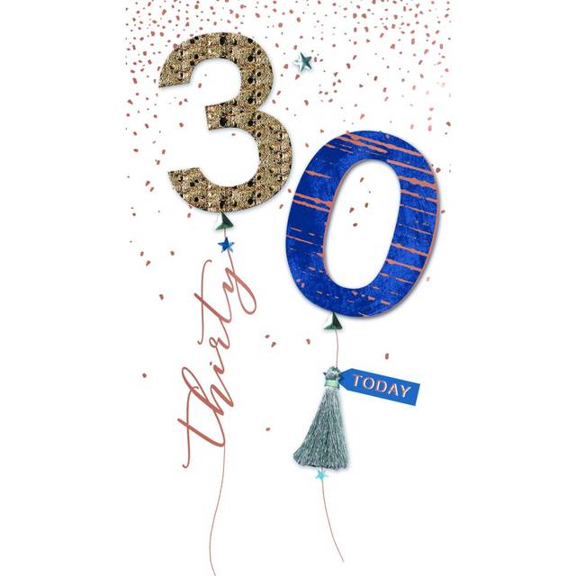 Male 30th Birthday Card Embellished Balloons Thirty Champagne Greeting Card