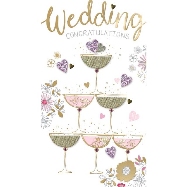 Congratulations Boat Tower Wedding Day Card Embellished Champagne Greeting Card