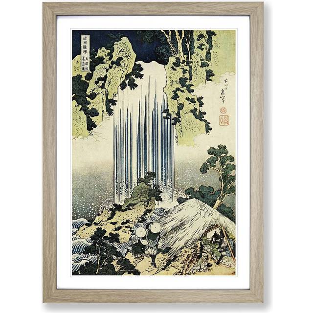 'The Waterfall of Yoro Japanese Oriental' by Katsushika Hokusai Framed Painting Print - Oak (45cm H X 62cm W)
