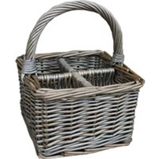 Antique Wash Wicker Square 4 Section Cutlery Basket