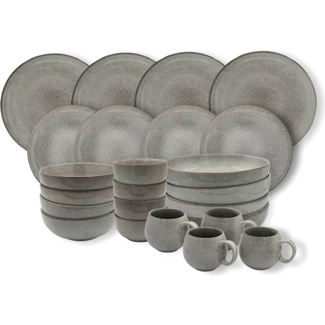 24pc Nordic Stoneware Dinnerware Set 4 Person Plate Bowl & Mug Setting - Grey - 24 Pack