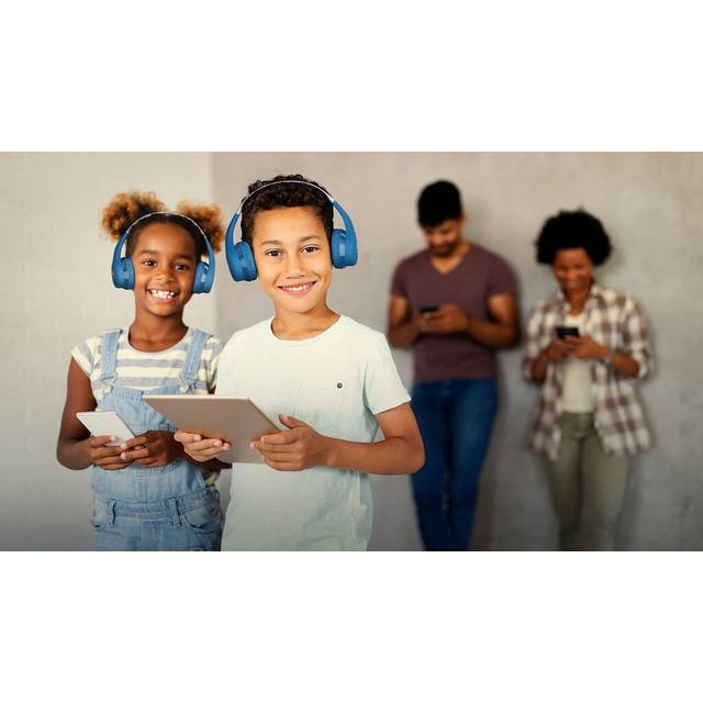 Motorola Sound Moto JR300 Bluetooth hörlurar för barn med volymbegränsare och ljudsplitter blå/grå