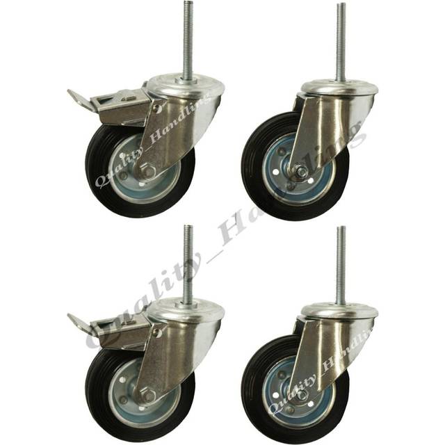 125mm rubber bolt hole swivel & braked castors with bolt, set of 4