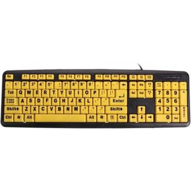 Large Print USB Computer Keyboard High Contrast Yellow Keys Black Letter for Elder