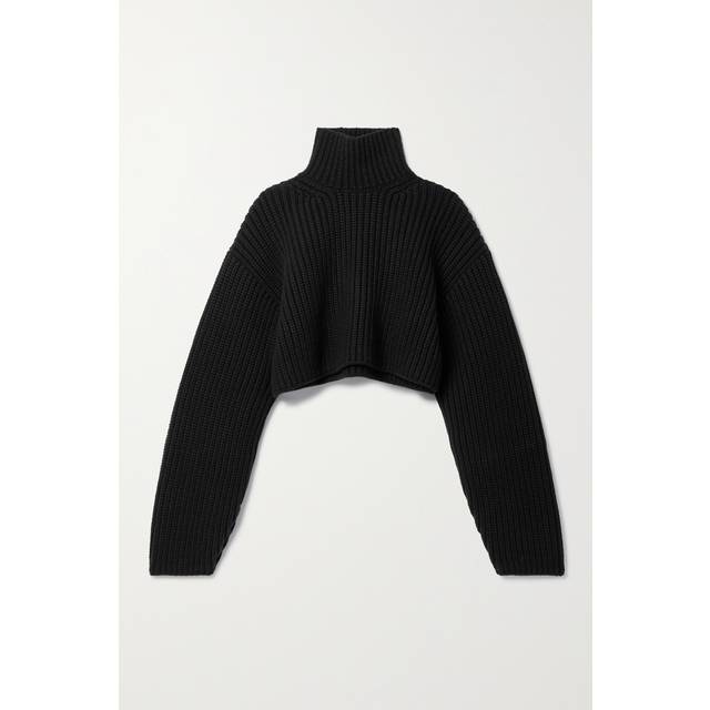 Balenciaga - Oversized Cropped Ribbed Wool-blend Turtleneck Sweater - Black - 4