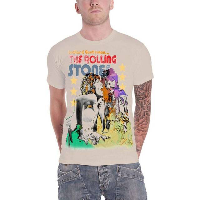 (M, Sand) The Rolling Stones Unisex Adult Mick & Keith Stars Watercolour T-Shirt