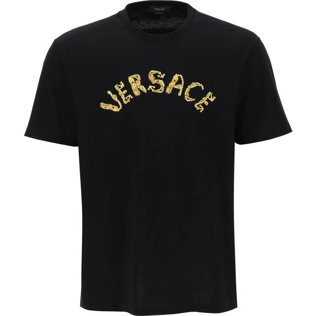 Versace Men's Logo Embroidery Cotton T-Shirt in Black | Size Small | 10106411A07700 Color 1B000 (S)