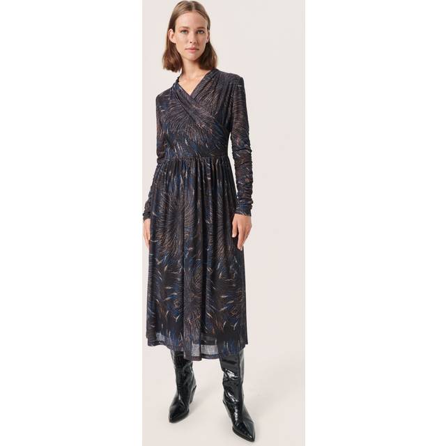 Soaked In Luxury Jeremina Long Sleeve Midi Dress, Black Firework
