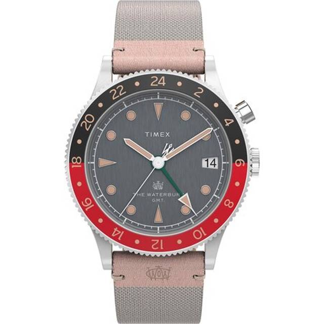 Men's Waterbury Traditional Gmt 39Mm Sst Black Dial White Strap - Grey (*)