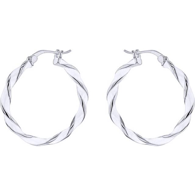 Jewelco London Sterling Silver White Enamel Ice Candy Ribbon Twist 3mm Hoop Earrings 26mm - 8-51-3143