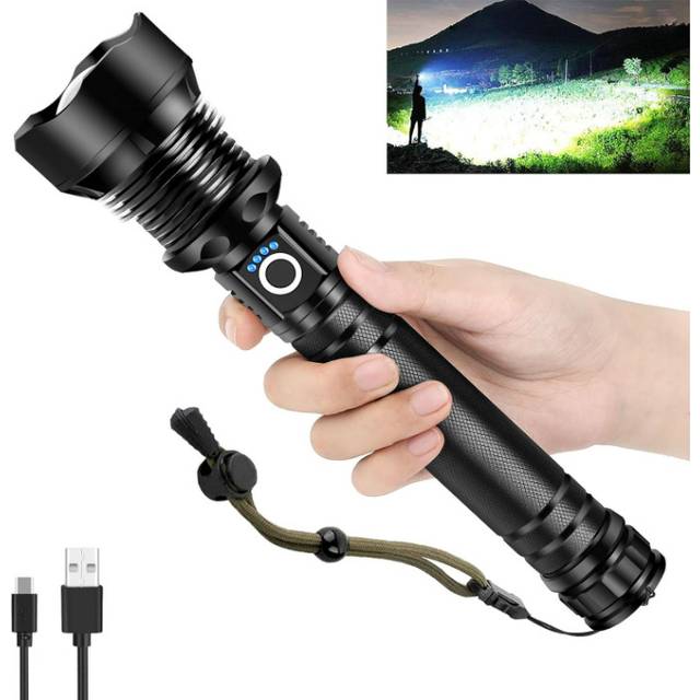 Chronus Torches led Super Bright, 180000 High Lumens Rechargeable Torch, IPX7 Waterproof, 5 Lighting Modes, Zoomable, for Camping Emergency(Black)