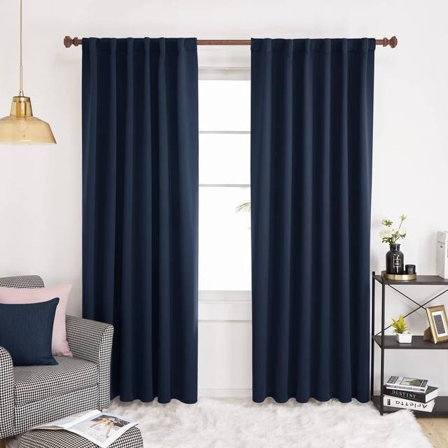 Deconovo Blackout Curtains Back Tab and Rod Pocket  Thermal Insulated Room Darkening Curtains for Bedroom  52x108 Inch  Navy Blue  2 Panels