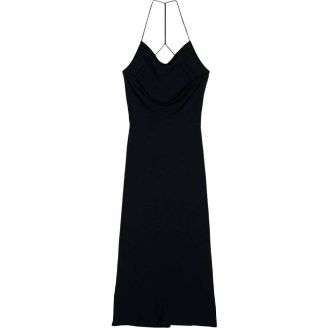 Fame Midi Dress - BLACK - The Fame dress is a soft, floaty style that feels amazing to wear. The narrow straps criss cross down the back, creating a mysterious, glamorous look. This long dress is ideal for nights out. You'll love the cowl-style cut to the front and back that gives this piece even more fluidity.