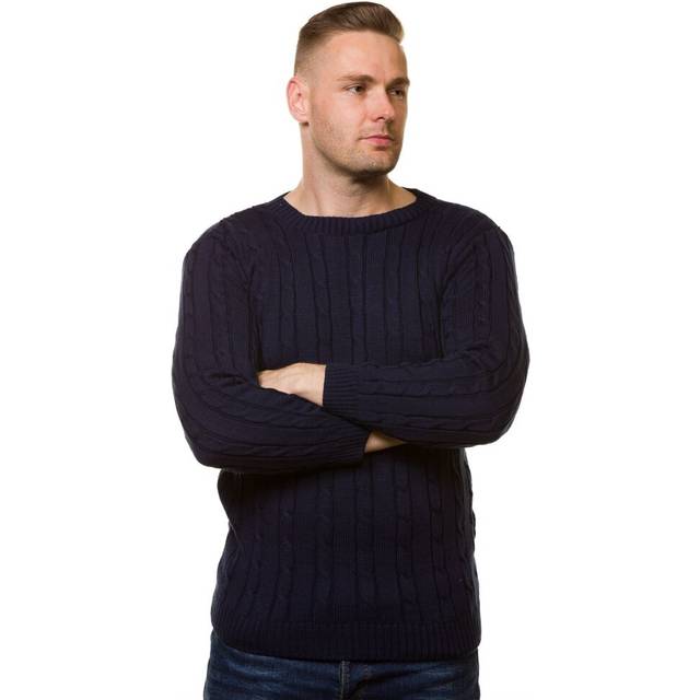 (Navy, 3XL) Malay New Mens Chunky Cable Knit Pullover Jumper Thick Worm Winter Sweater