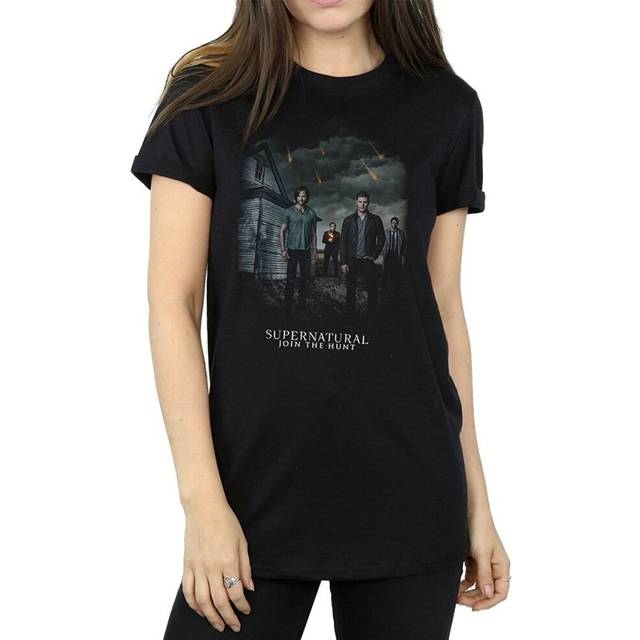 (L, Black) Supernatural Womens/Ladies Join The Hunt Meteor Shower Cotton Boyfriend T-Shirt
