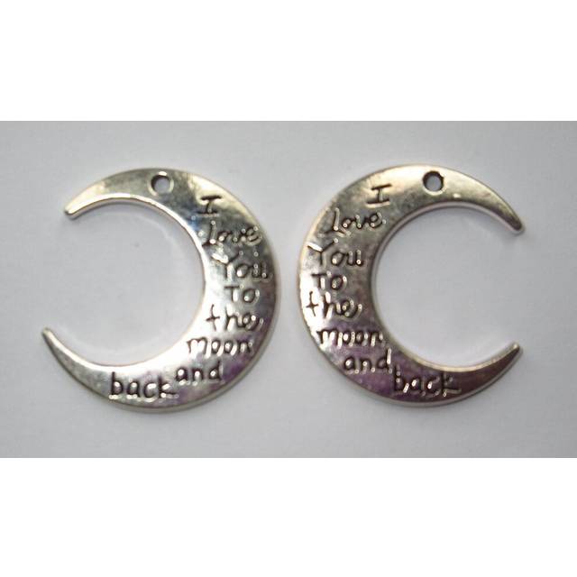Crescent Moon Charms 'I Love you to the moon and back' Charm 5 x Tibetan Silver