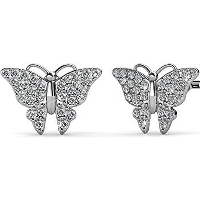 Cate & Chloe Everlee Spirited White Gold Butterfly Earrings  18k Gold Plated Studs with Crystals  Butterfly Stud Earring Set with Pave Stone Crystals