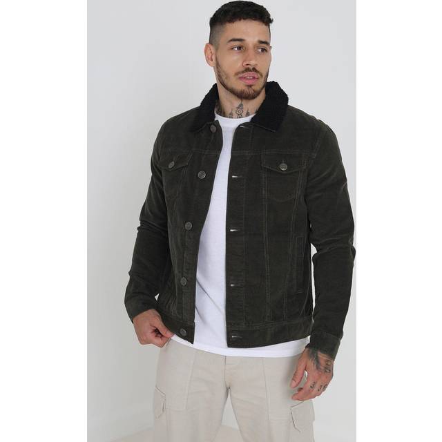 Brave Soul Mens Khaki 'Prestwich' Borg Collar Cord Jacket - Size Small