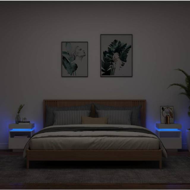 Bedside Cabinets with led Lights 2 pcs White 40x39x48.5 cm Vidaxl