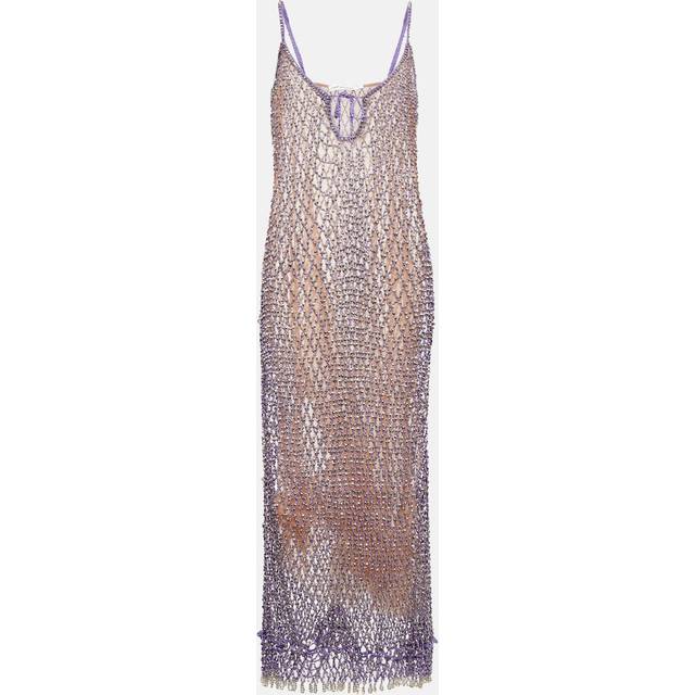 Self-Portrait Beaded fishnet midi dress - purple (UK 12)