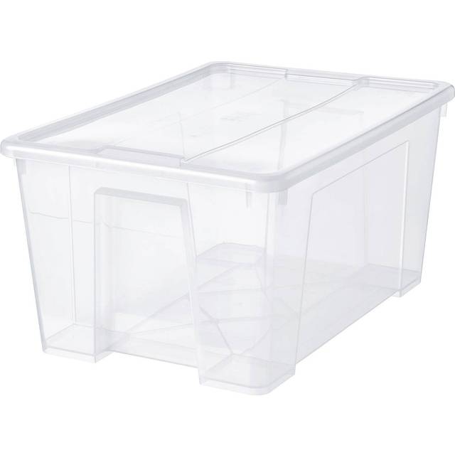 SAMLA låda med lock, transparent, 57x39x28 cm/45 l