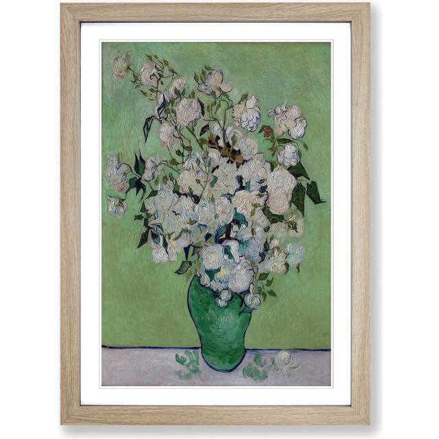 'White Roses' by Vincent Van Gogh Framed Painting Print - Oak (62cm H X 45cm W)