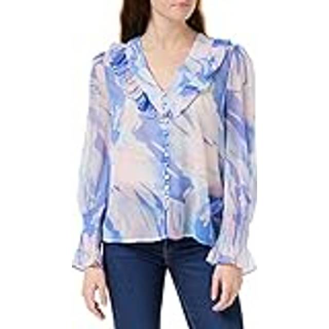 French Connection Womens Baja Blue Dalla Recy Hallie V-Neck Blouse - 10