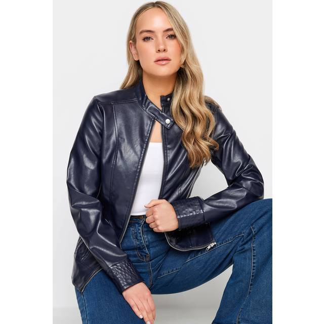Lts Tall Navy Blue Faux Leather Funnel Neck Jacket 22 Lts | Tall Women's Faux Leather Jackets