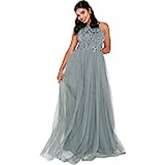 Embellished Halter Neck Maxi Dress - Teal - 18