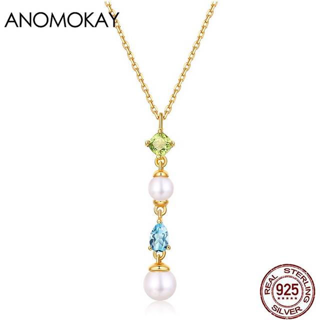 Palace Literature Pearl & Crystal Dangle Necklace for Women Gift Real 925 Sterling Silver Clavicle Chain Necklace
