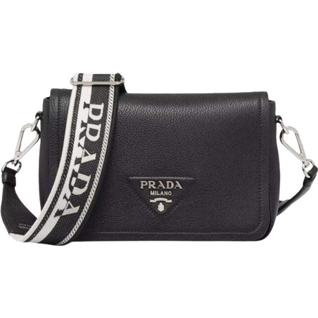 Prada Womens Black Logo-plaque Grained-leather Shoulder Bag 15x23x9cm - BLACK