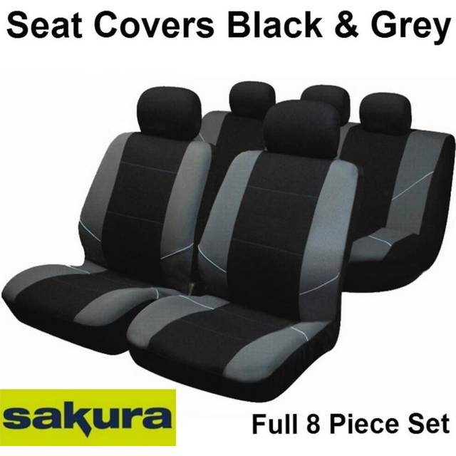 Black Grey Side Airbag Compatible Machine Washable Car Seat Covers Full Set