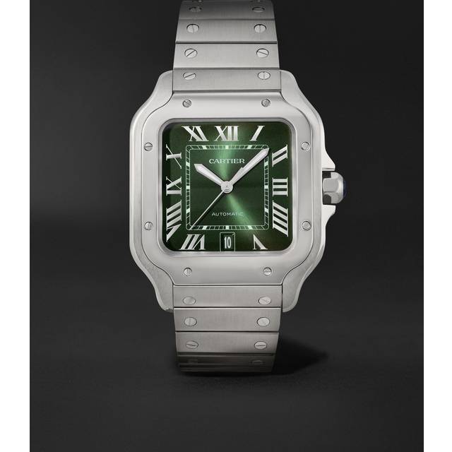 Steel Santos de Cartier Watch - Green - 39.8mm