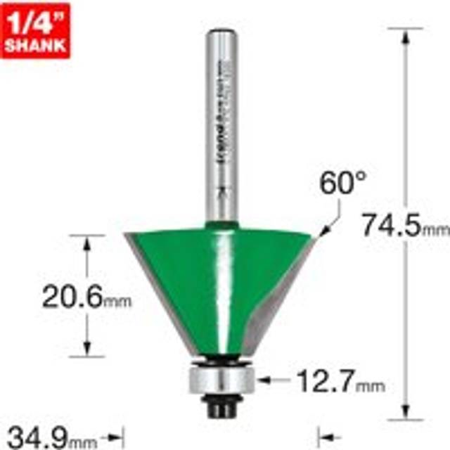 Trend CRAFTPRO Bearing Guided Bevel Router Cutter 38.3mm 22.2mm 1/4"