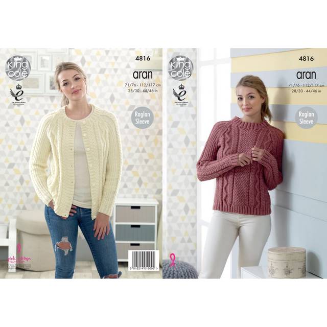 King Cole 4816 Aran Knitting Pattern Womens Cardigan & Sweater