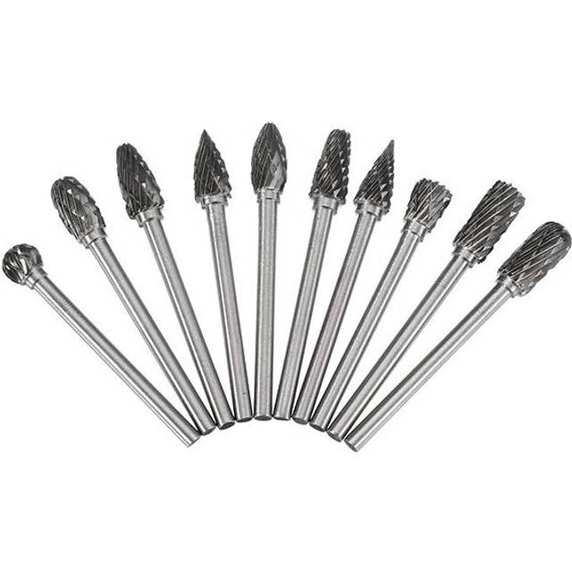10Pcs 1/8 Inch Shank Tungsten Carbide Burr Rotary Drill Bits Cutter Files Set