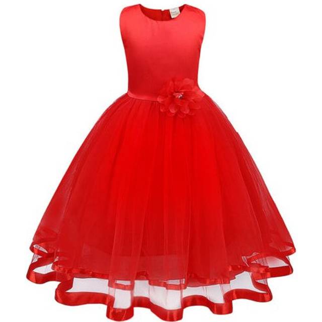 (Red, 140cm-7 Years) Flower Girls Ball Kids Gown Dress Wedding Princess Bridesmaid Party Prom birthda