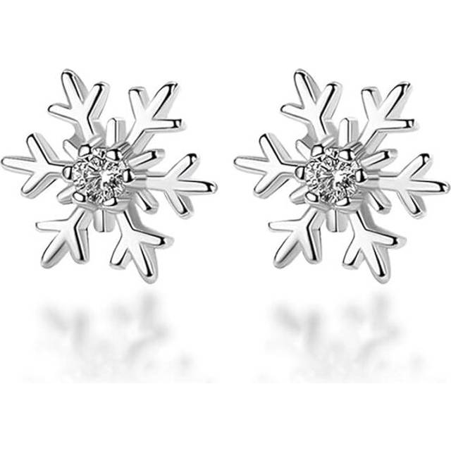 Jewelry Cubic-Zirconia CZ Snowflake Stud Earrings Christmas Holiday Gifts for Women