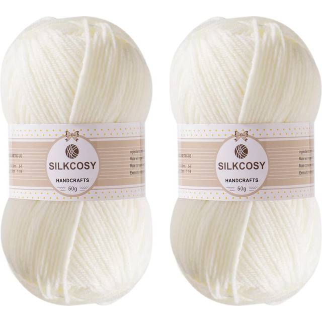 2 Pcs crochet Yarn  Feels Soft 280 Yards Assorted colors 4ply Acrylic Yarn Yarn for crochet & Hand Knitting-Milky White