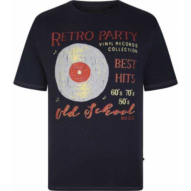 Size 5Xl Mens Kam Big & Tall Navy Blue 'Retro Party' Slogan Print Tshirt Big & Tall - 5XL