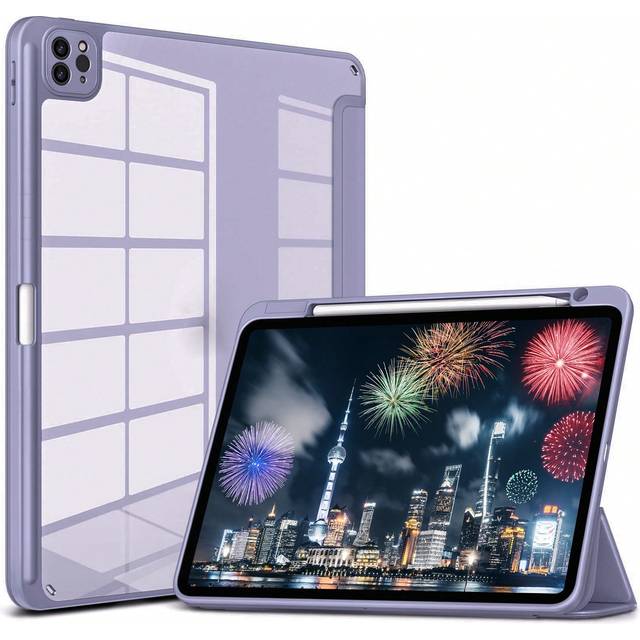 SHEIN Apple Tri-Fold Silicone Foldable Anti-Fall Tablet Cover Case Compatible With IPad With Pen Holder-Purplish Grey